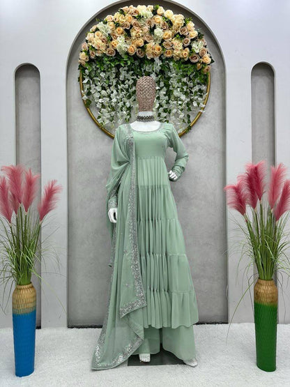 Awesome Georgette Sequence Thread Work Ready Made Salwar Suit