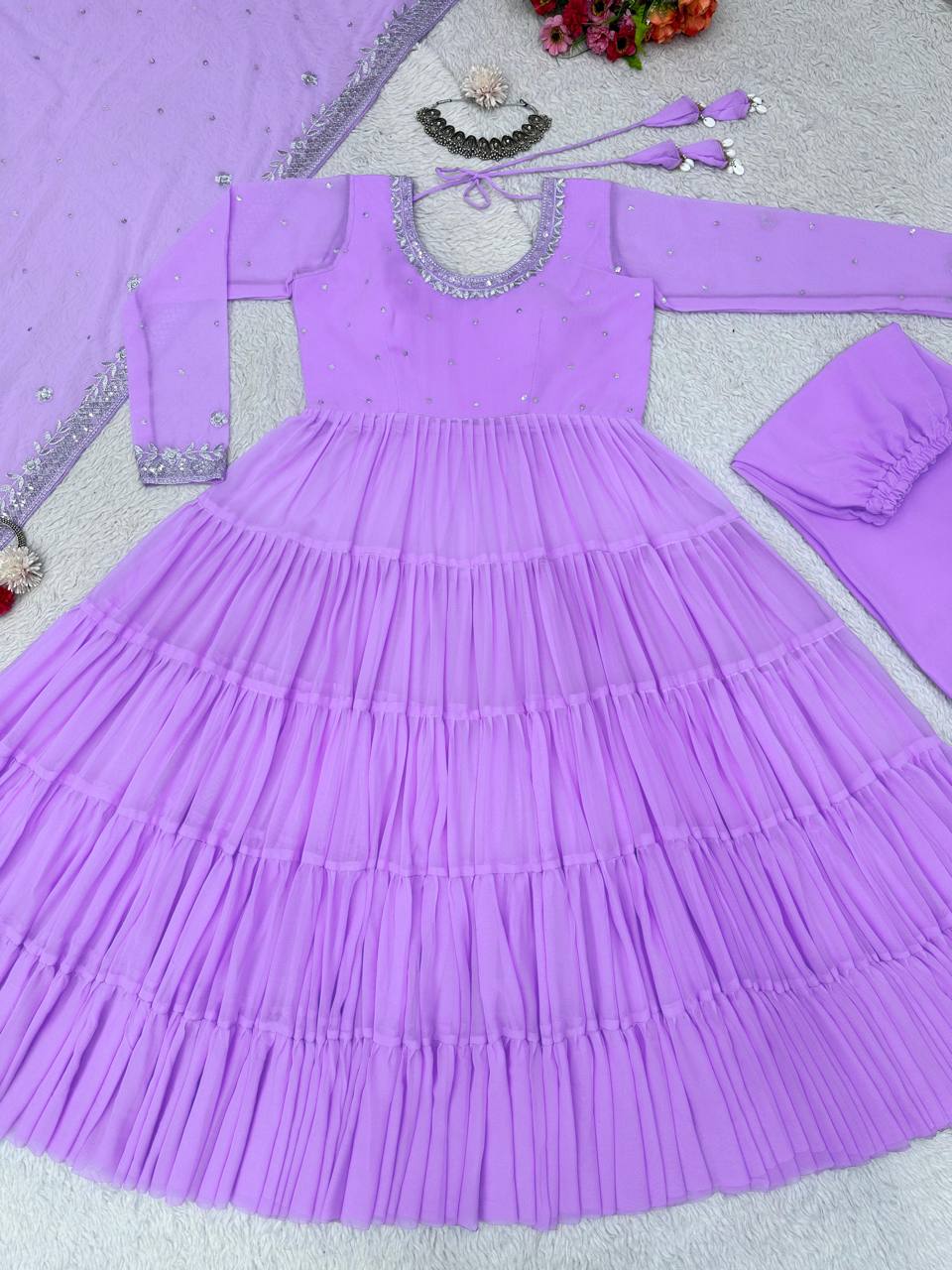 Awesome Georgette Sequence Thread Work Ready Made Salwar Suit