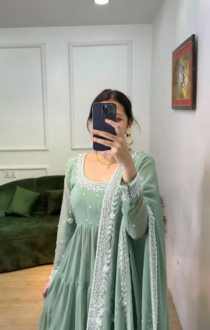 Awesome Georgette Sequence Thread Work Ready Made Salwar Suit