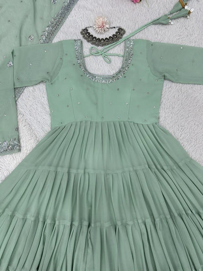 Awesome Georgette Sequence Thread Work Ready Made Salwar Suit