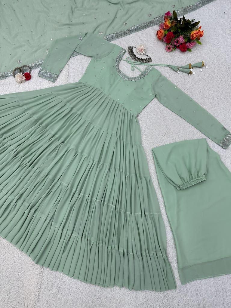 Awesome Georgette Sequence Thread Work Ready Made Salwar Suit