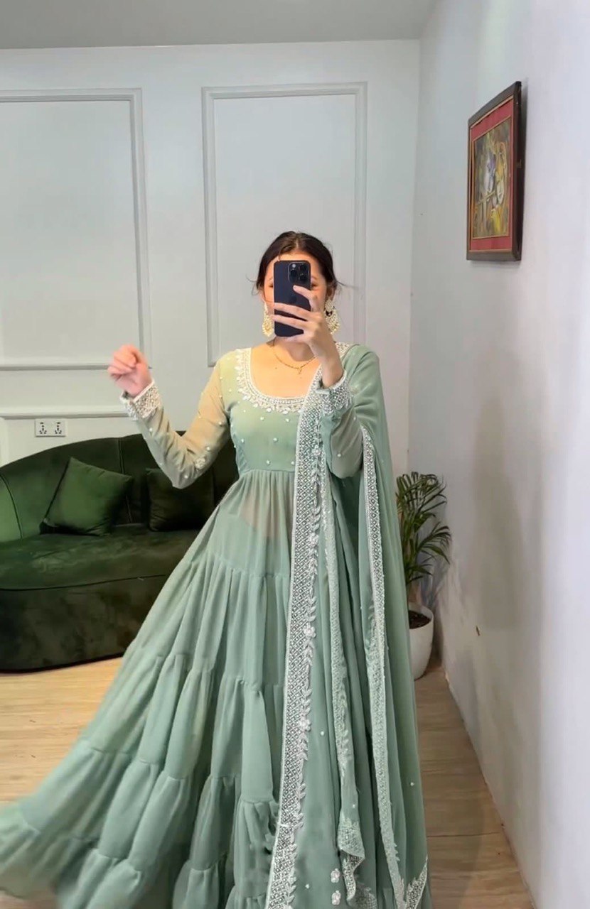 Awesome Georgette Sequence Thread Work Ready Made Salwar Suit