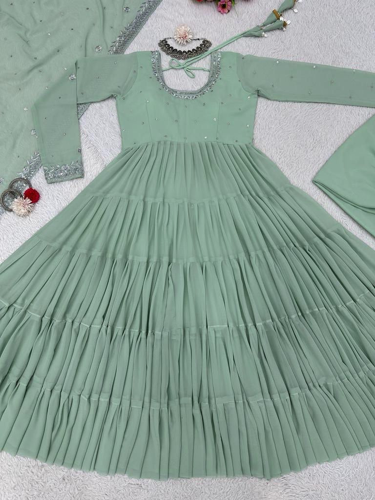 Awesome Georgette Sequence Thread Work Ready Made Salwar Suit