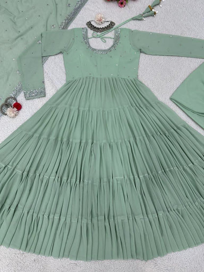 Awesome Georgette Sequence Thread Work Ready Made Salwar Suit