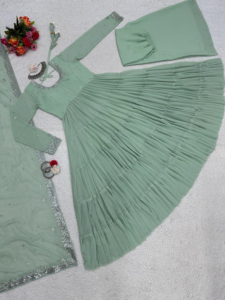 Awesome Georgette Sequence Thread Work Ready Made Salwar Suit