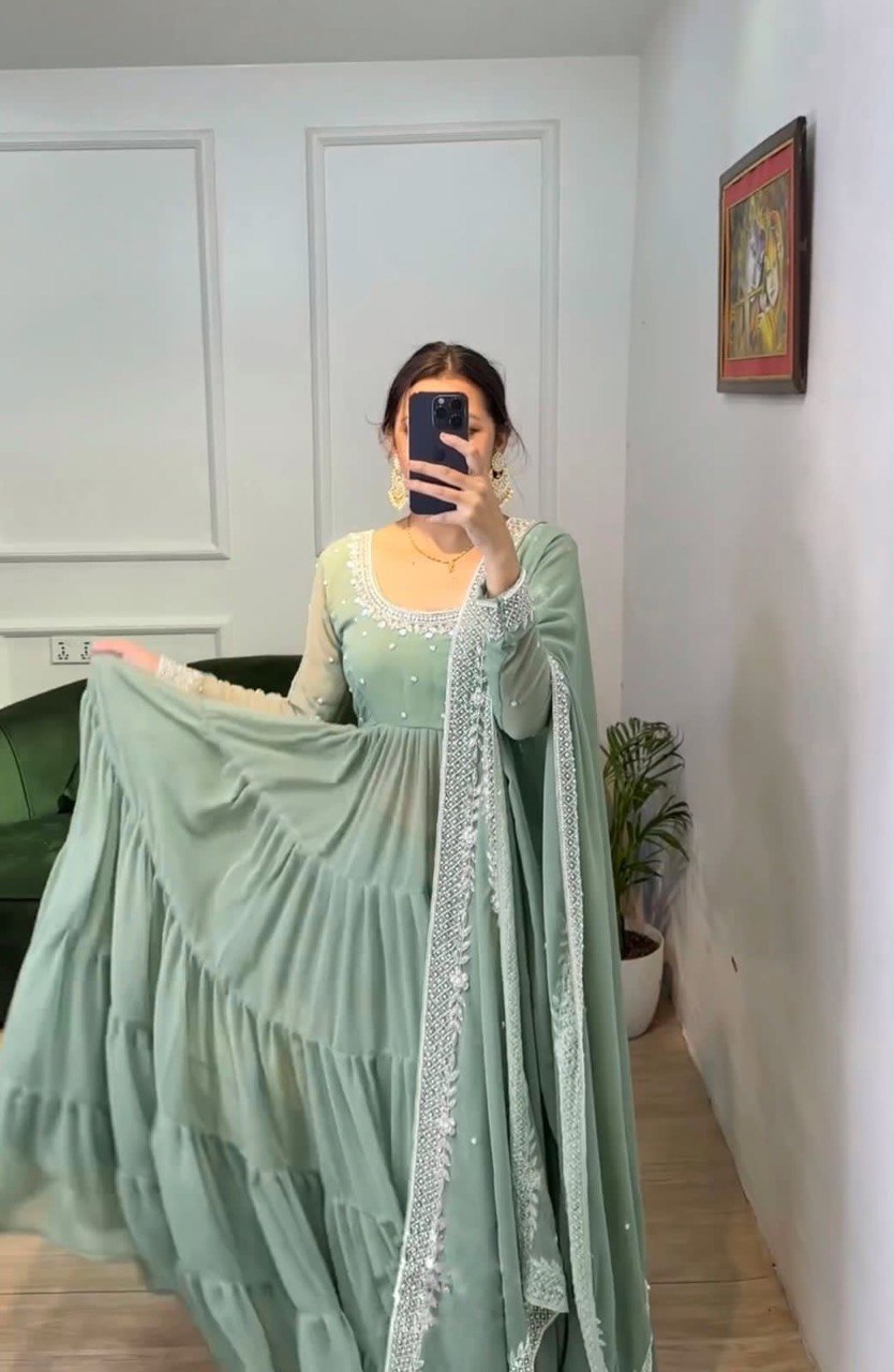 Awesome Georgette Sequence Thread Work Ready Made Salwar Suit