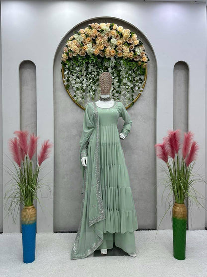 Awesome Georgette Sequence Thread Work Ready Made Salwar Suit
