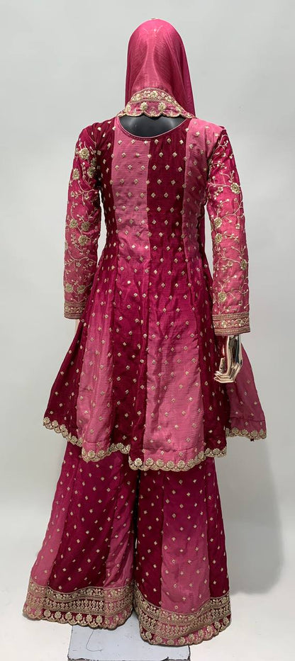 Heavy Embroidered Stitched Sharara Suit Set With Dupatta