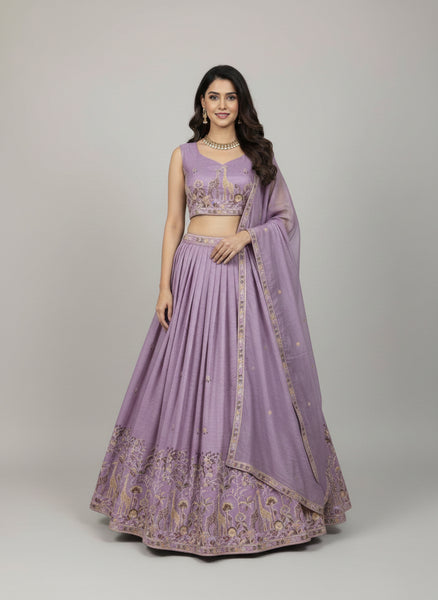 Premium Gold Crush Silk Lehenga Choli with Sequin & Thread Embroidery