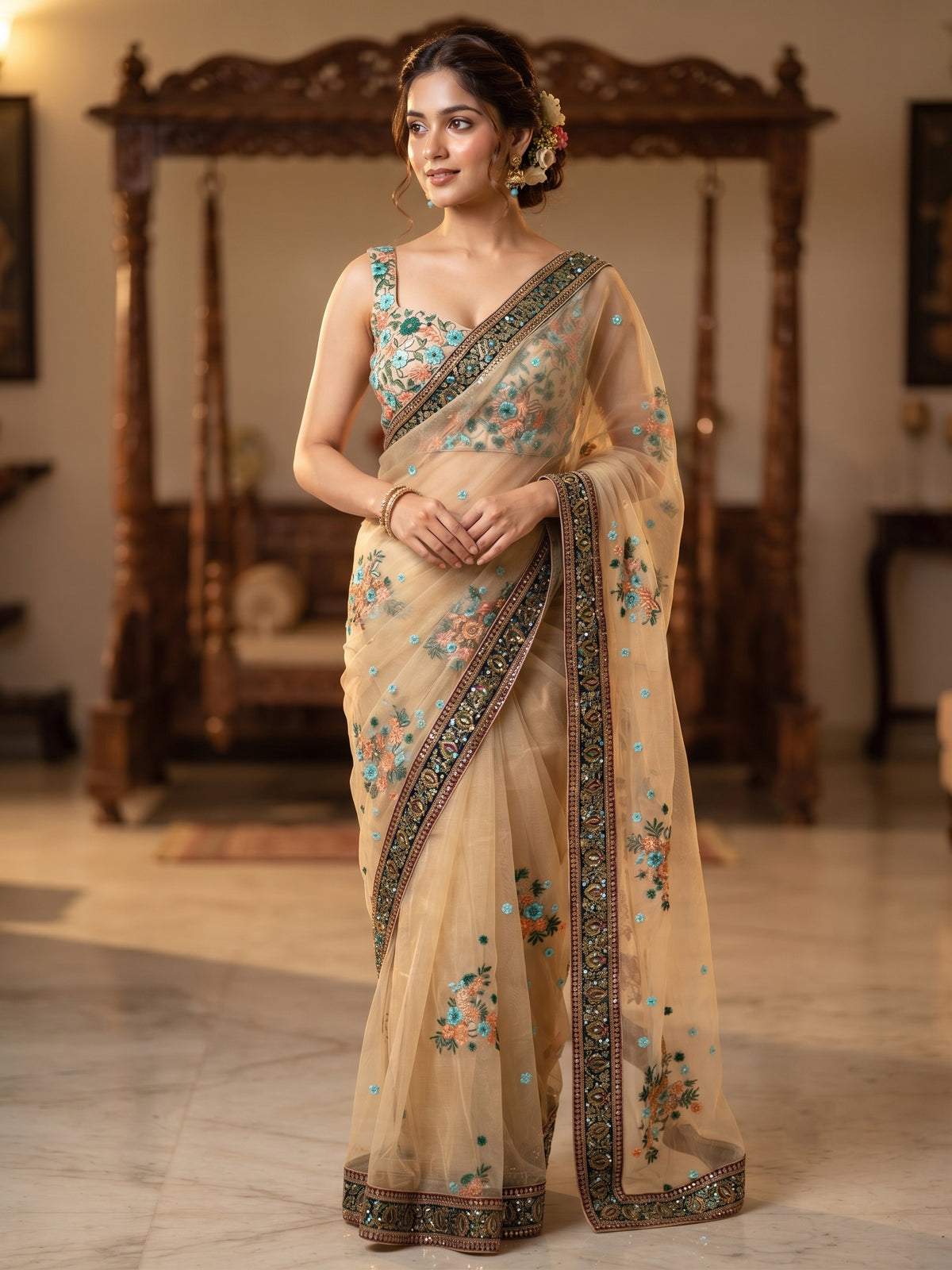 Latest Net Embroidery Saree with blouse