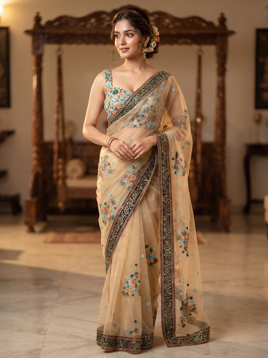 Latest Net Embroidery Saree with blouse