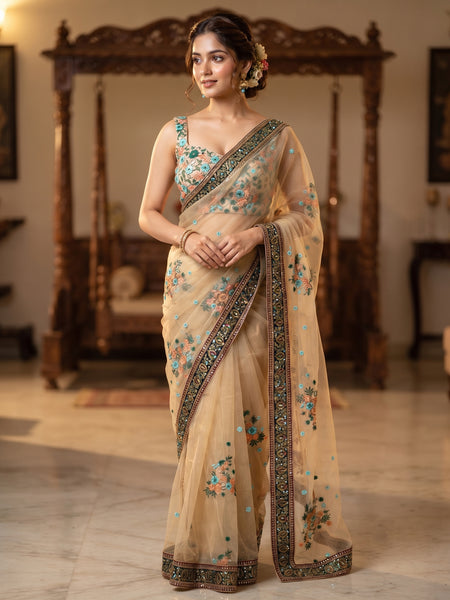 Latest Net Embroidery Saree with blouse