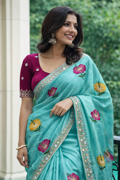 Soft Rangoli silk saree with embroidery work Saree