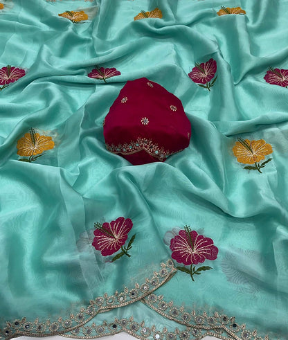Soft Rangoli silk saree with embroidery work Saree