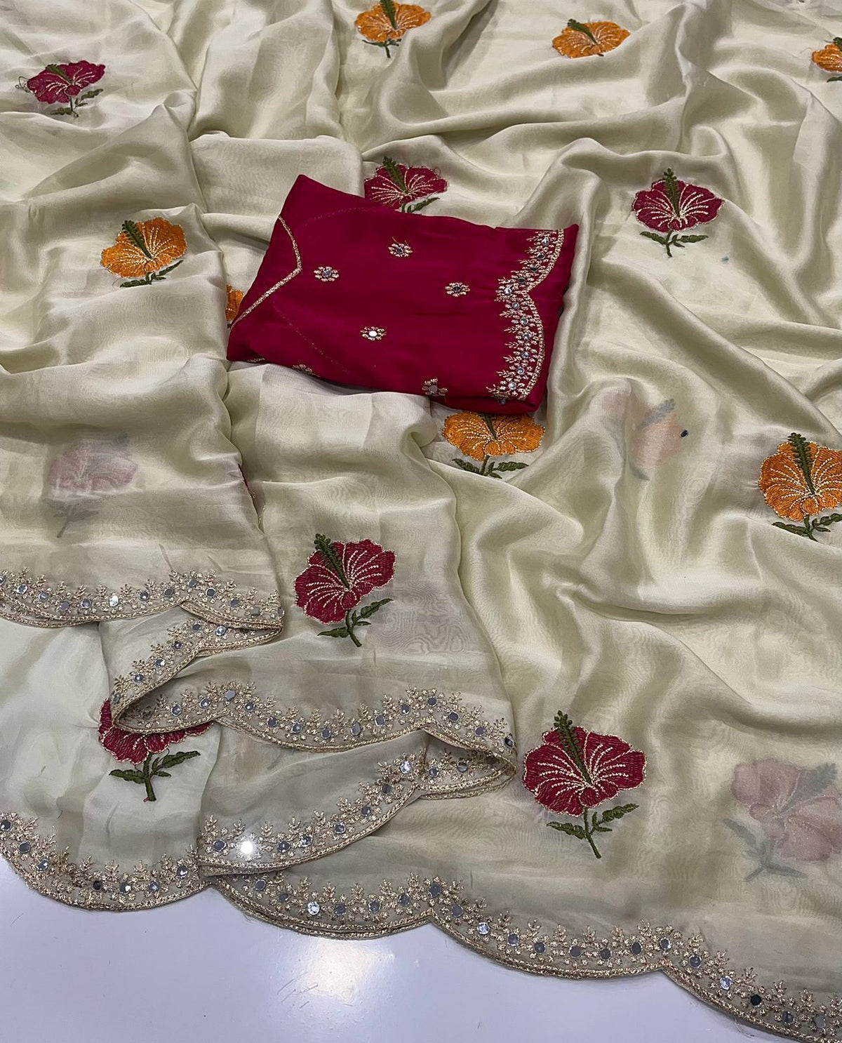 Soft Rangoli silk saree with embroidery work Saree