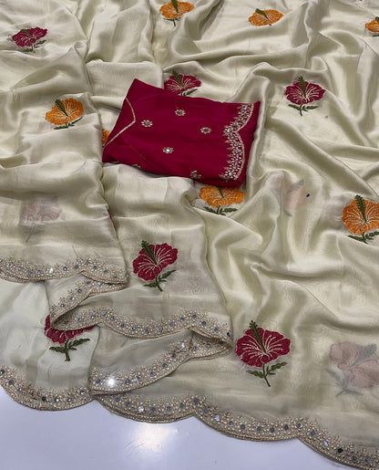 Soft Rangoli silk saree with embroidery work Saree