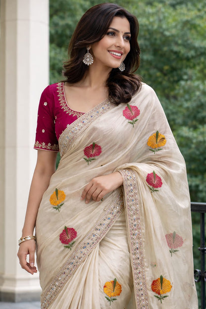Soft Rangoli silk saree with embroidery work Saree