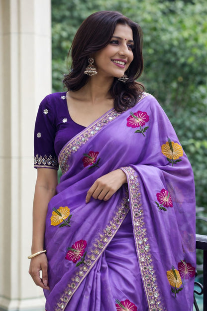 Soft Rangoli silk saree with embroidery work Saree