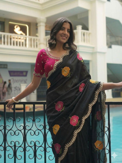 Soft Rangoli silk saree with embroidery work Saree