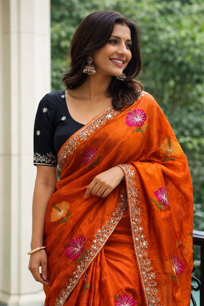 Soft Rangoli silk saree with embroidery work Saree