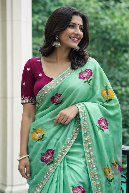Soft Rangoli silk saree with embroidery work Saree