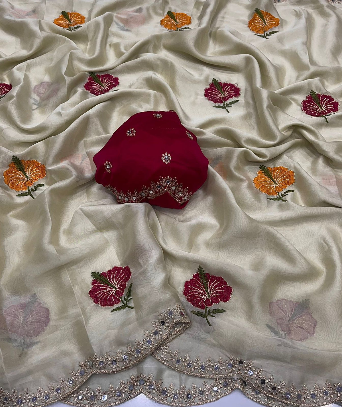 Soft Rangoli silk saree with embroidery work Saree