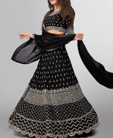 Beautiful Black Color Georgette Embroidery Sequence work Lehenga Choli