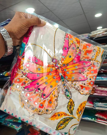 Butterfly detail on saree fabric