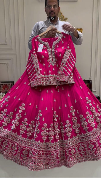 Wedding Wear Pink Simmer Silk Lehenga Choli