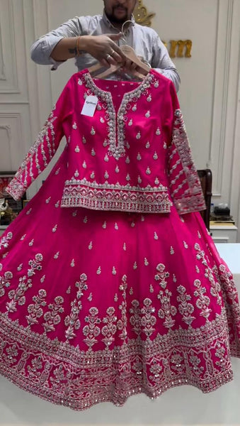 Wedding Wear Pink Simmer Silk Lehenga Choli