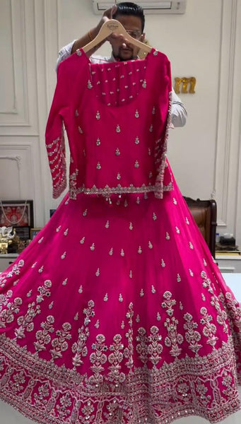 Wedding Wear Pink Simmer Silk Lehenga Choli