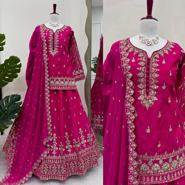 Wedding Wear Pink Simmer Silk Lehenga Choli