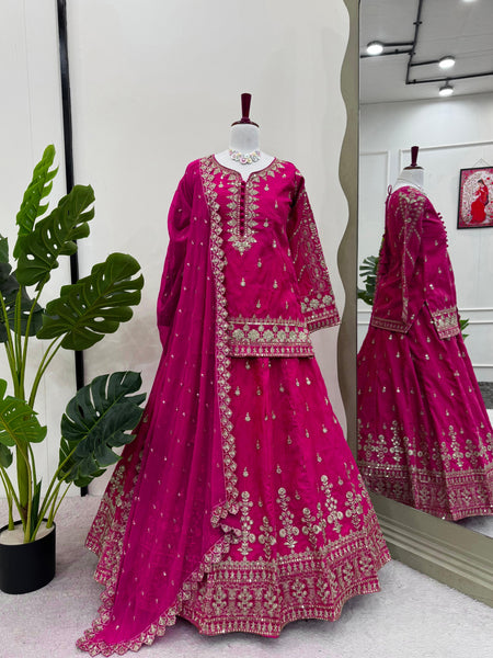 Wedding Wear Pink Simmer Silk Lehenga Choli