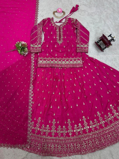 Wedding Wear Pink Simmer Silk Lehenga Choli