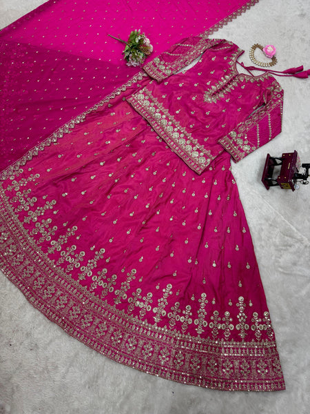 Wedding Wear Pink Simmer Silk Lehenga Choli