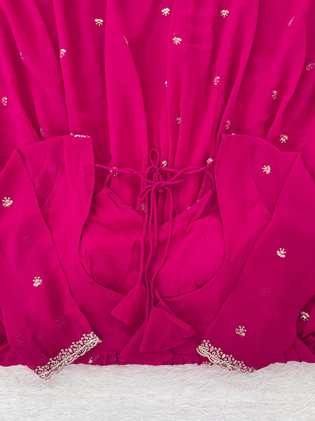 Women's Faux Georgette 3-Piece Anarkali Suit Set with Sequins Work, Stitched Pant & Dupatta – Party & Wedding Wear