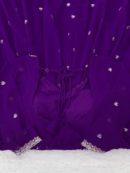 Women's Faux Georgette 3-Piece Anarkali Suit Set with Sequins Work, Stitched Pant & Dupatta – Party & Wedding Wear