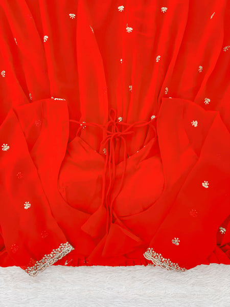 Women's Faux Georgette 3-Piece Anarkali Suit Set with Sequins Work, Stitched Pant & Dupatta – Party & Wedding Wear