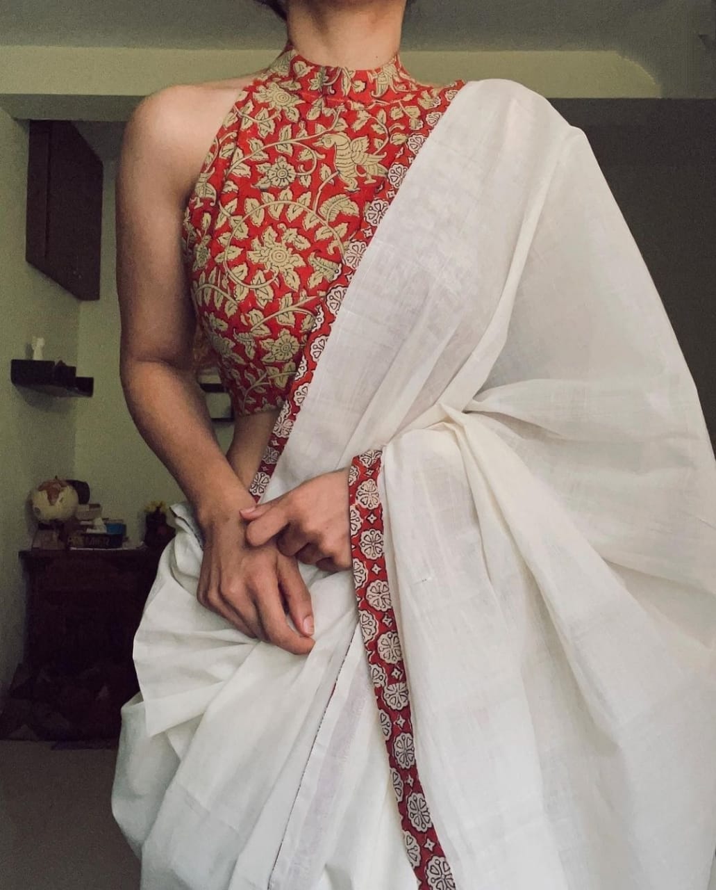 Linen Cotton Printed Saree Blouse