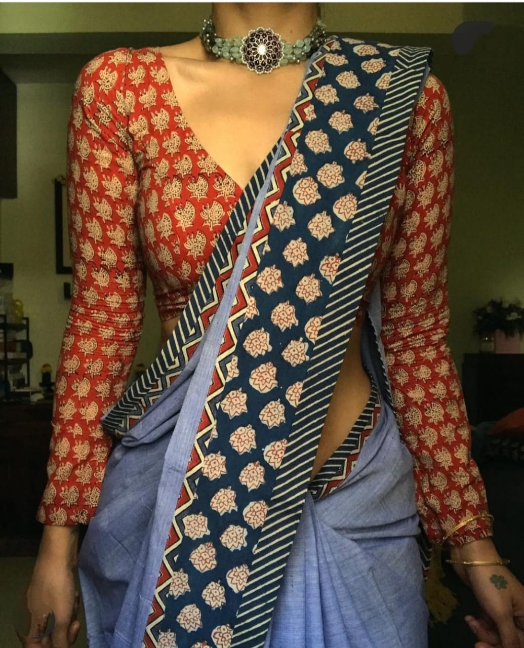 Beautiful Cotton Linen Saree Blouse