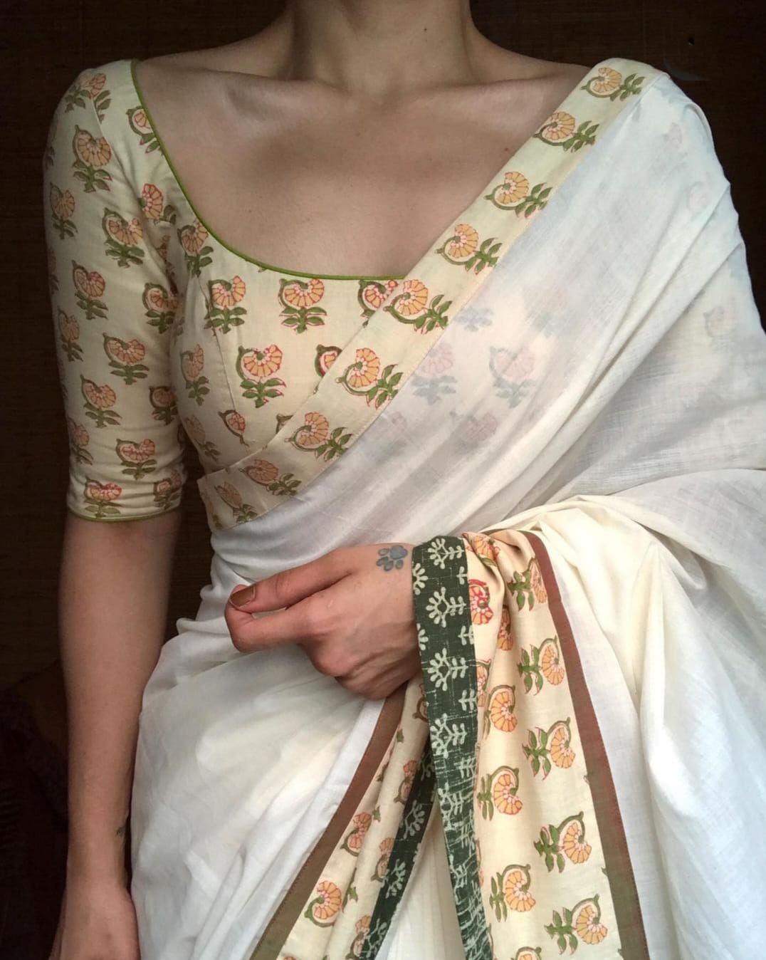 Latest Cotton Linen Printed Saree Blouse