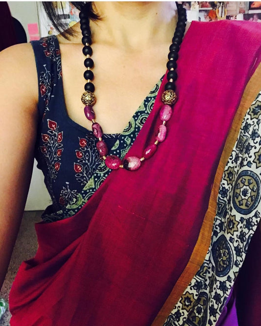 Pink Color Cotton Linen Printed Saree Blouse