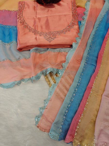 Multicolor Soft Organza Silk Designer Saree