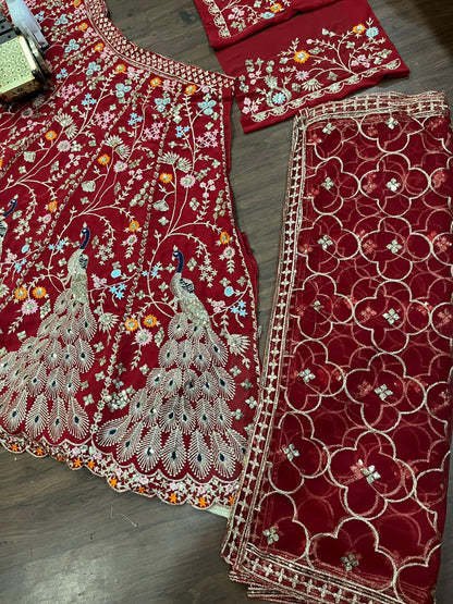 Premium Fox Georgette Sequins Embroidered Lehenga Choli with Dual Dupatta