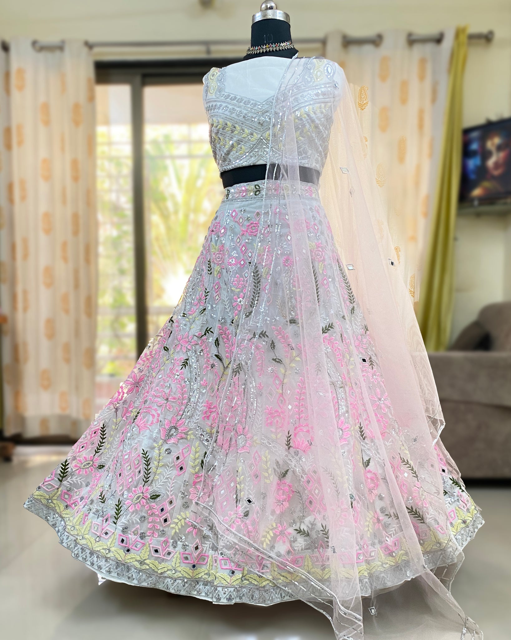 Latest Embroidery Real Mirror Lehenga for Women