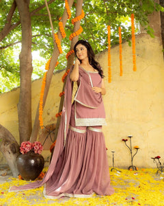 Entrancing Georgette Lace Work Ready Made Salwar Suit