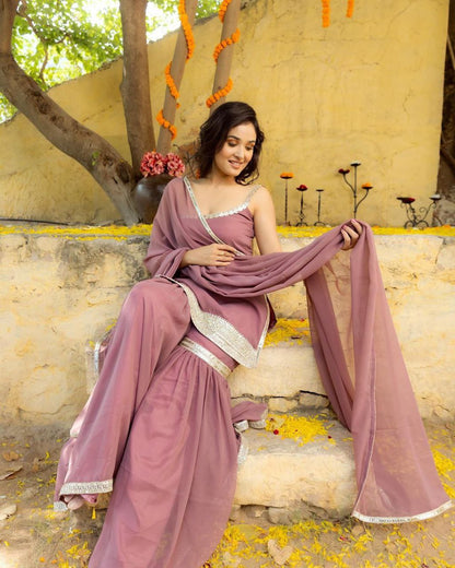 Entrancing Georgette Lace Work Ready Made Salwar Suit