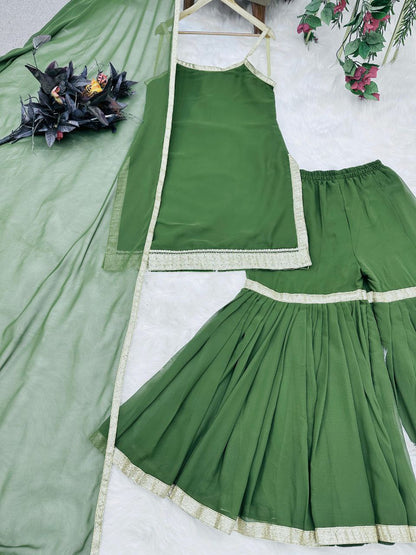 Entrancing Georgette Lace Work Ready Made Salwar Suit