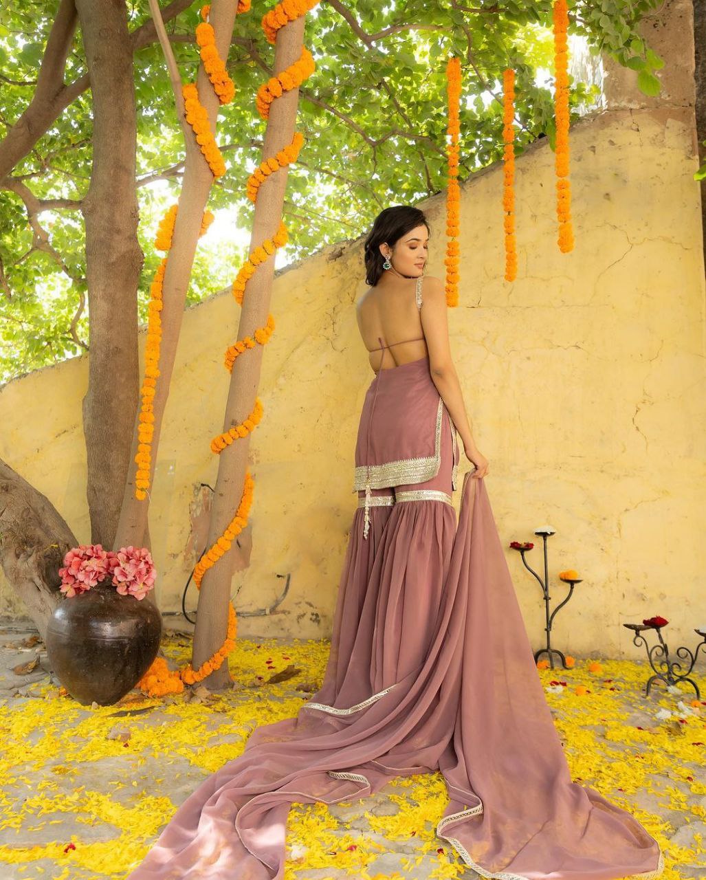 Entrancing Georgette Lace Work Ready Made Salwar Suit