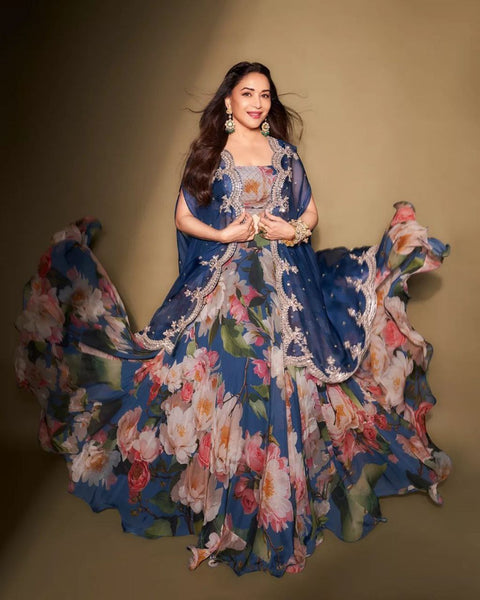 Jazzy Blue Color Wedding Wear Georgette Printed Ready Made Lehenga Choli